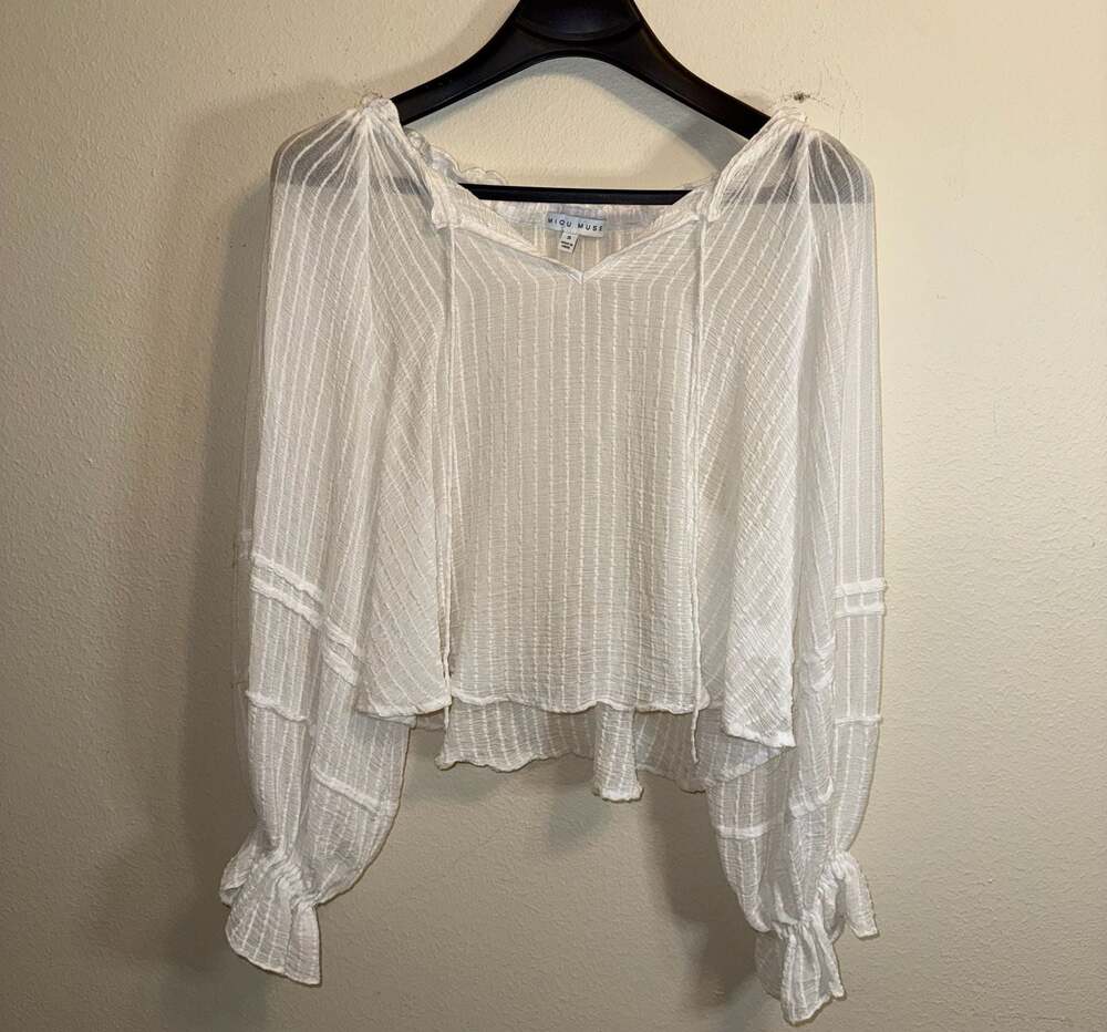 Miou Muse White Striped Off-The-Shoulder Boho Blouse Size S